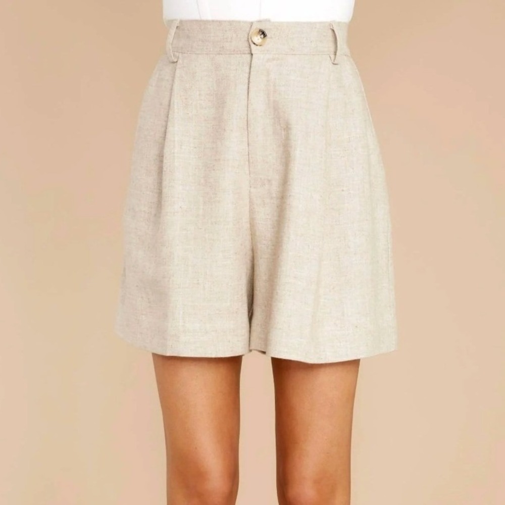 Minkpink High Waisted Pleated Shorts Beige Linen Small Preppy Summer Minimalist